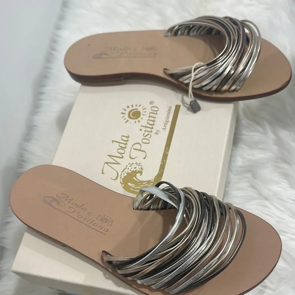 Moda Positano size 6 multi color metallic slides NWT